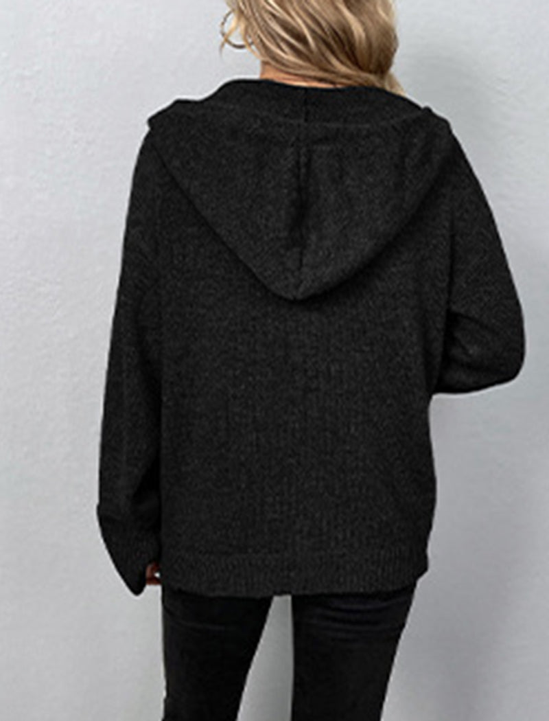 Button-Up Drawstring Hooded Cardigan