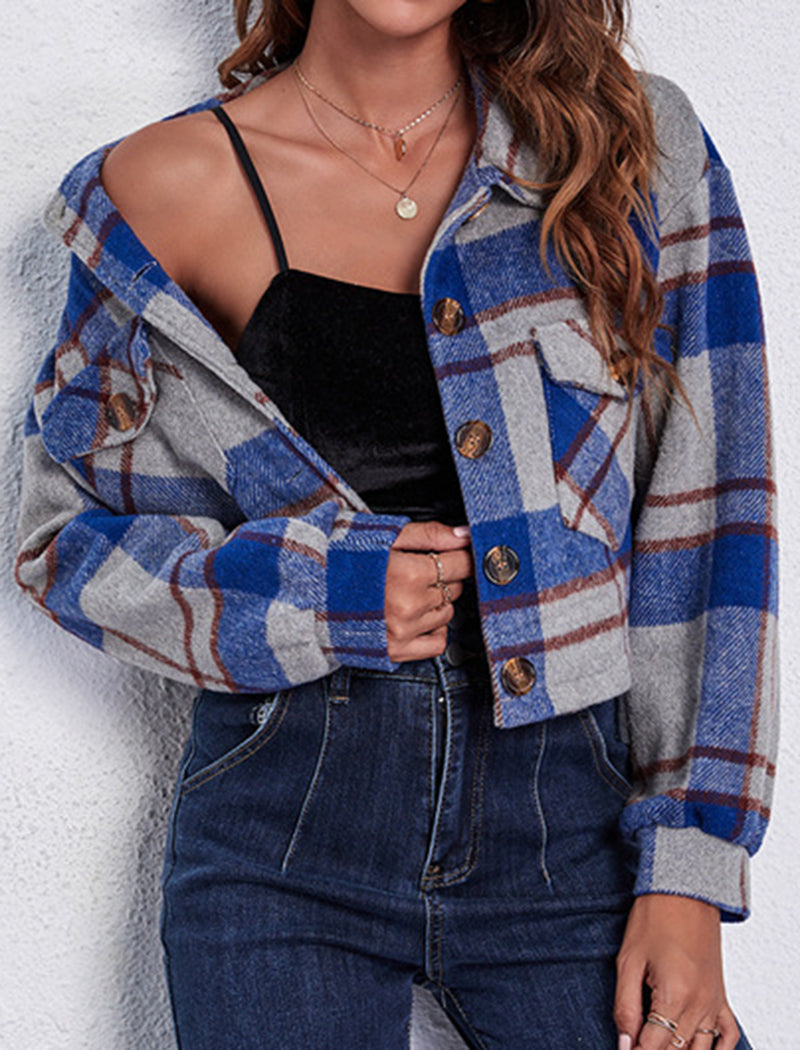 Plaid Lantern Sleeve Coat