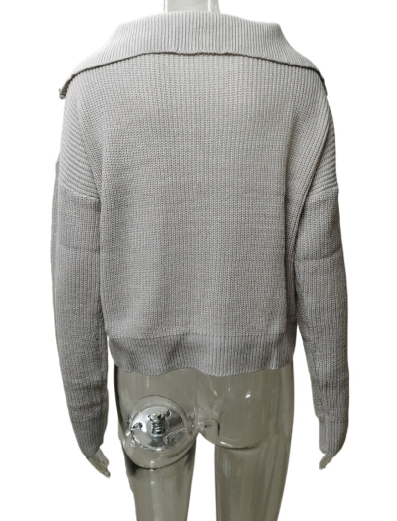 Long-Sleeve V-Neck Knit Pullover