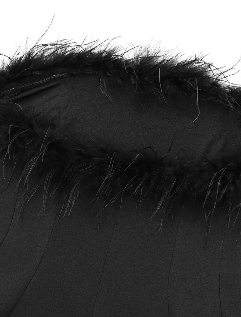 Feather-Trimmed Stretch Dress