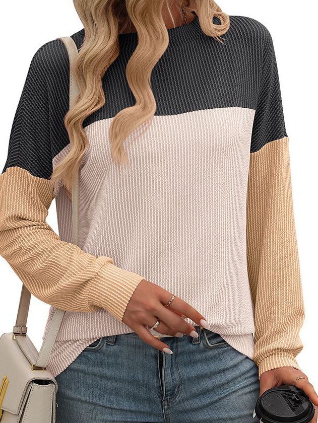 Ribbed Knit Colorblock Pullover