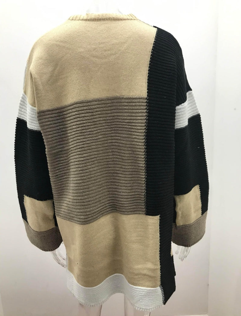 Striped Oversized Knit Cardigan with Open Front