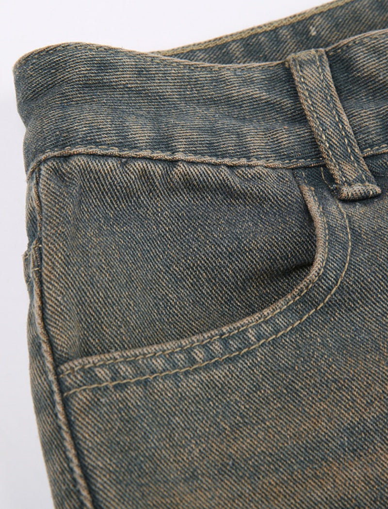 Distressed Straight-Leg Denim Pants