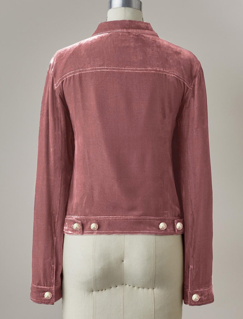 Button-Up Velvet Jacket with Chest Pockets