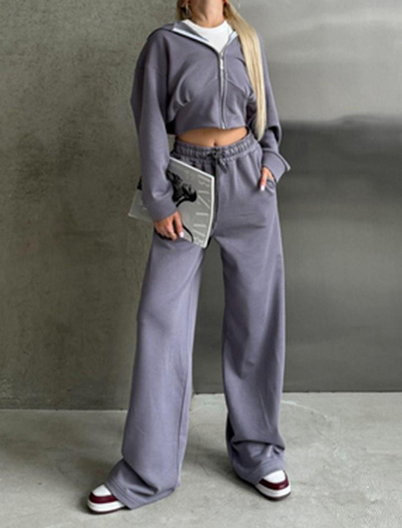 Cropped Zip-Up Hoodie and Joggers Set