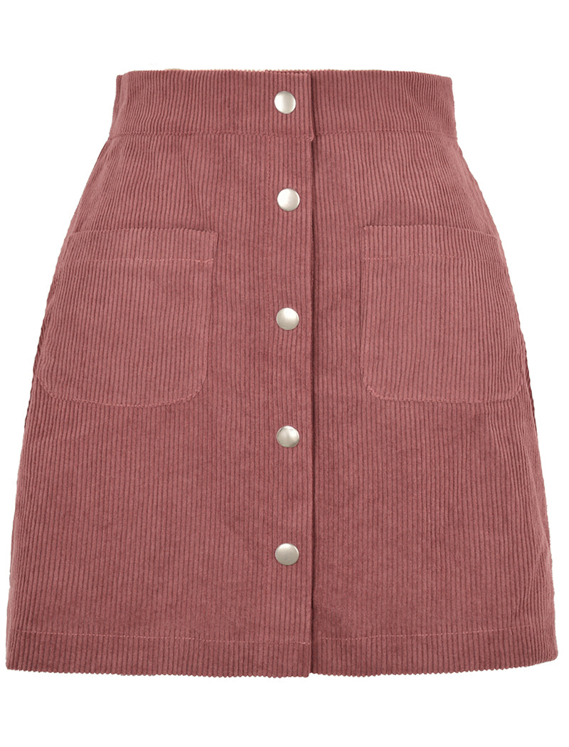 Button-Up Corduroy Mini Skirt