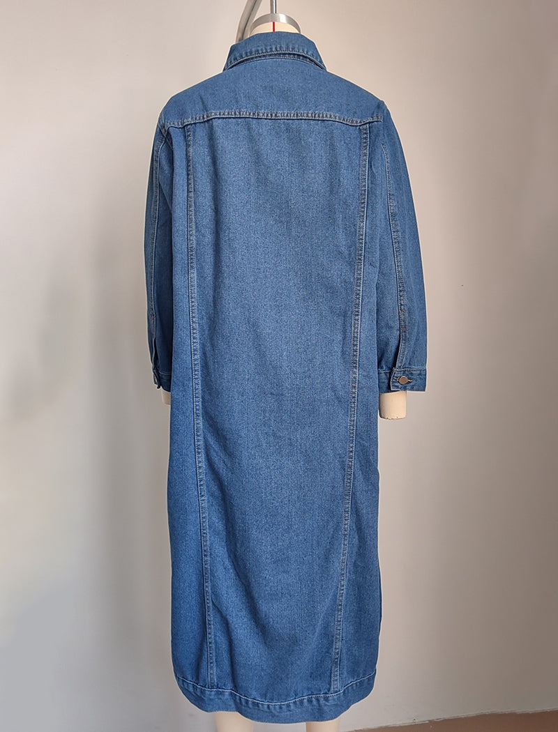 Longline Button-Up Denim Coat