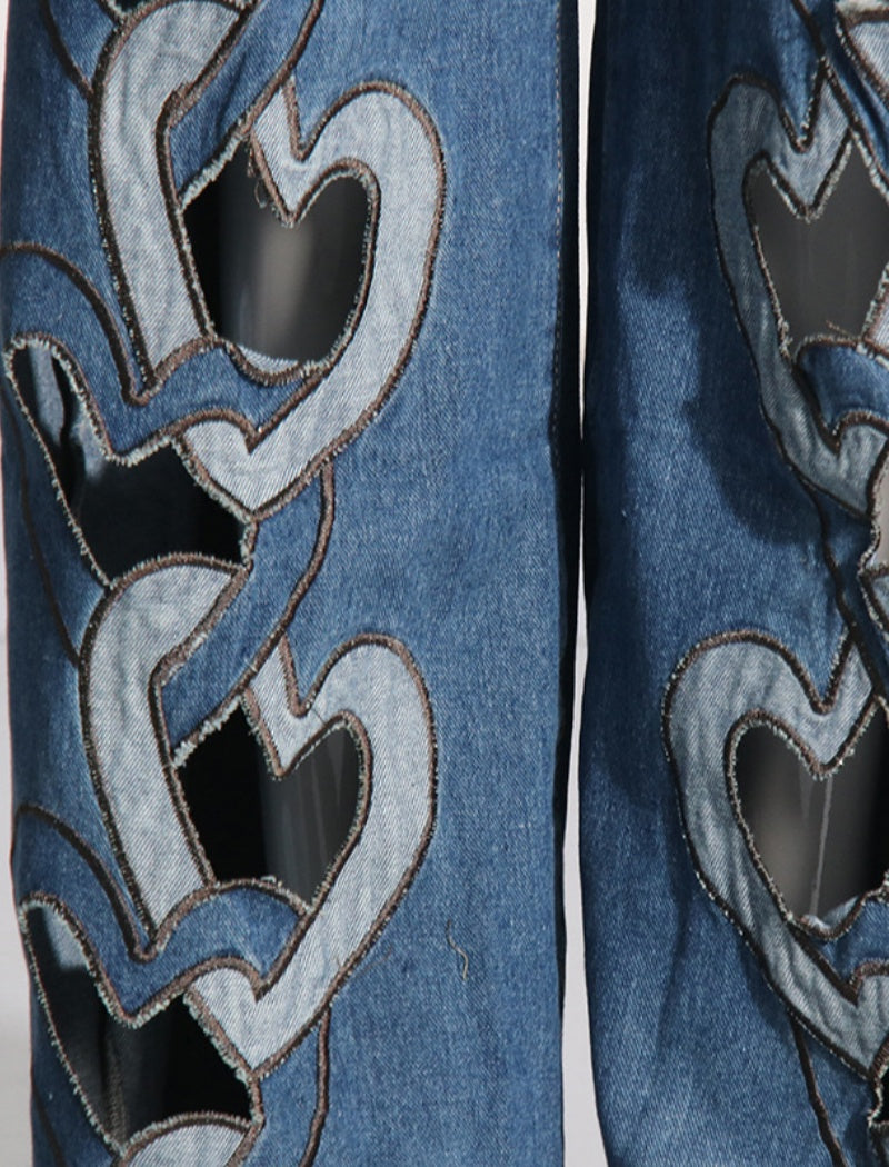 Cutout Heart-Detail Denim Jeans