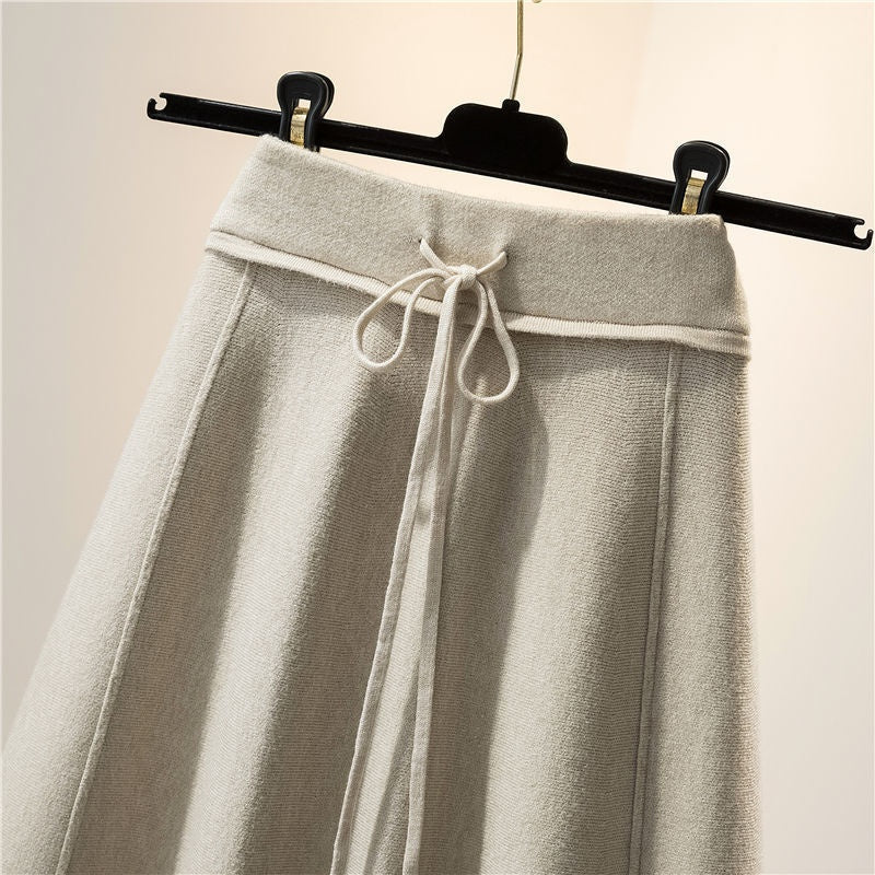 High-Waist A-Line Midi Skirt with Tie Waist