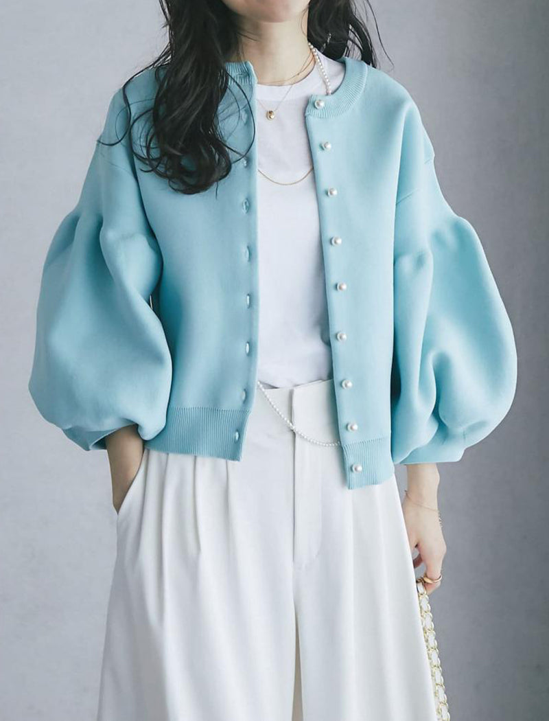 Loose Balloon Sleeve Knit Short Jacket