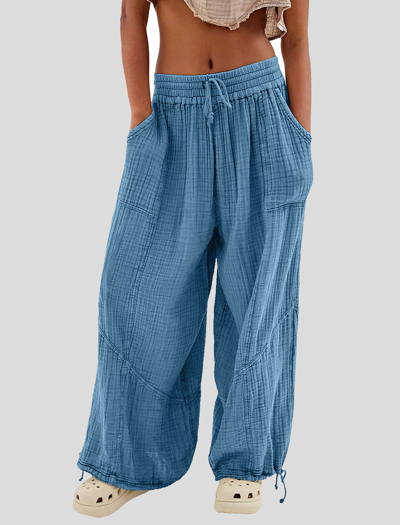 Solid Color Tie-Waist Wide-Leg Pants