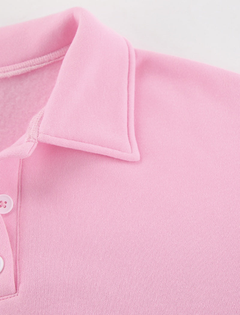 Relaxed Fit Polo Collar Top and Pants Set