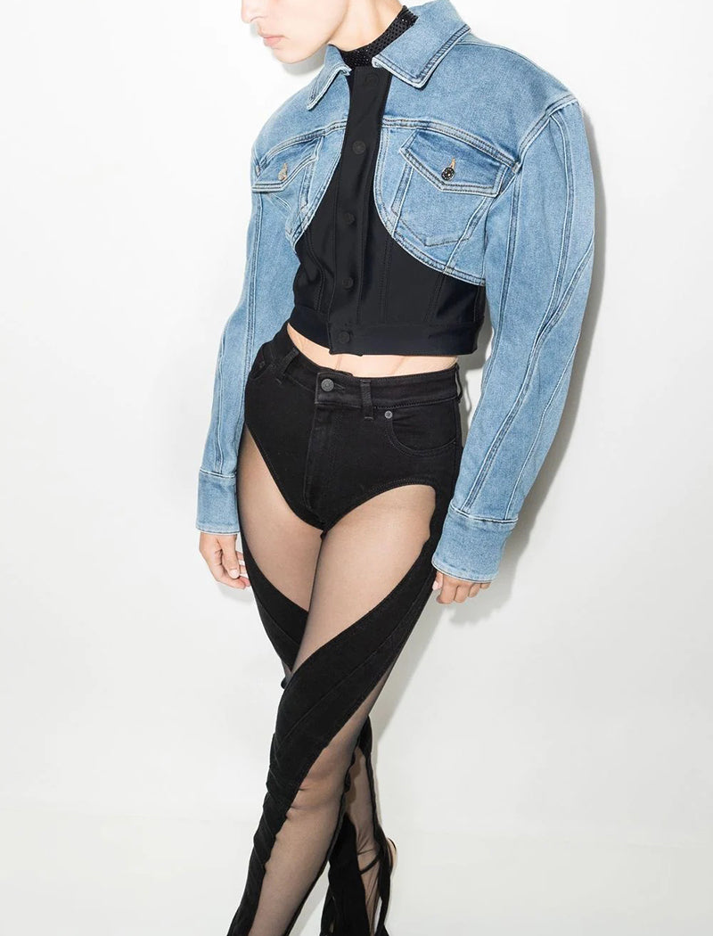 Colorblock Cropped Denim Jacket