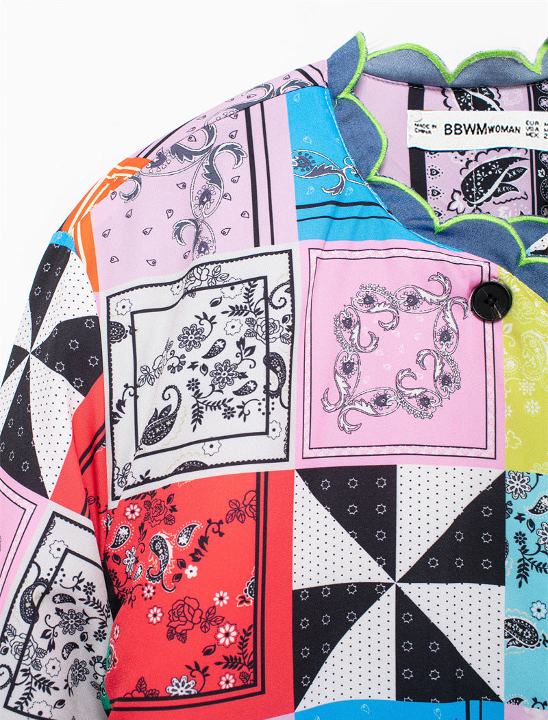 Lace Collar Loose Print Jacket