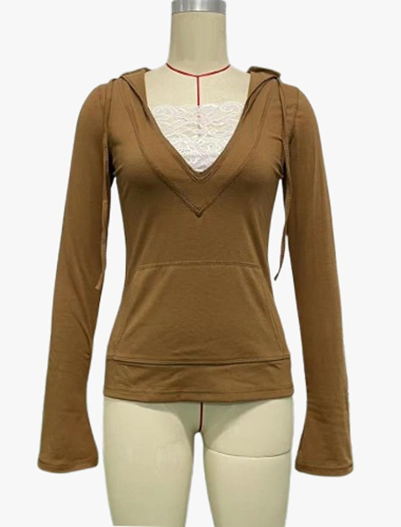 V-Neck Hoodie with Kangaroo Pocket