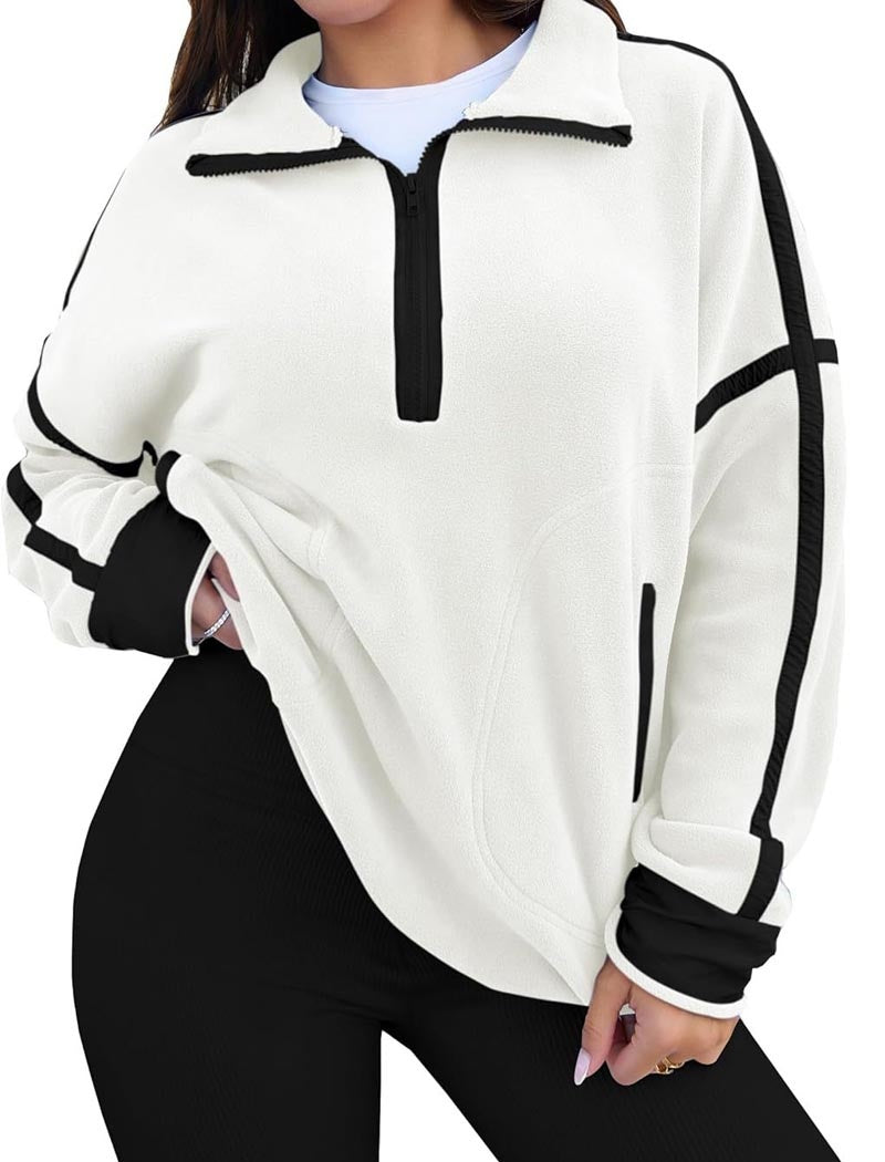 Long-Sleeve Mock Neck Color-Blocked Top