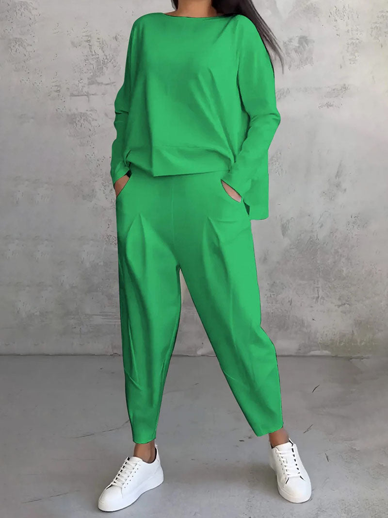 Long-Sleeve Top and Pockets Pants Set