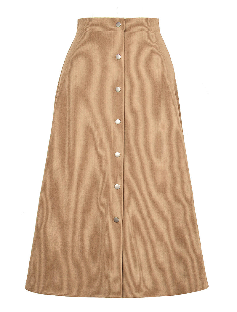 Button-Front A-Line Midi Skirt