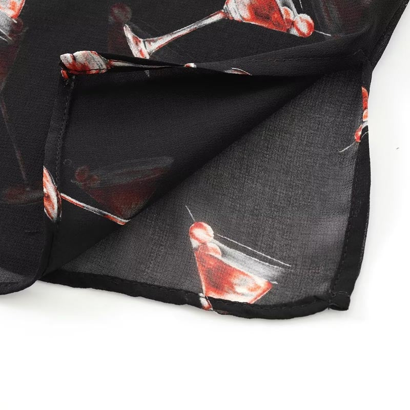 Semi-Transparent Printed Button-Up Long Sleeve Shirt