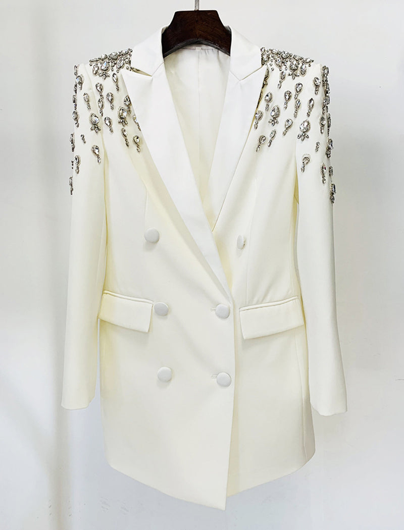 Embellished Shoulder Double-Breasted Blazer