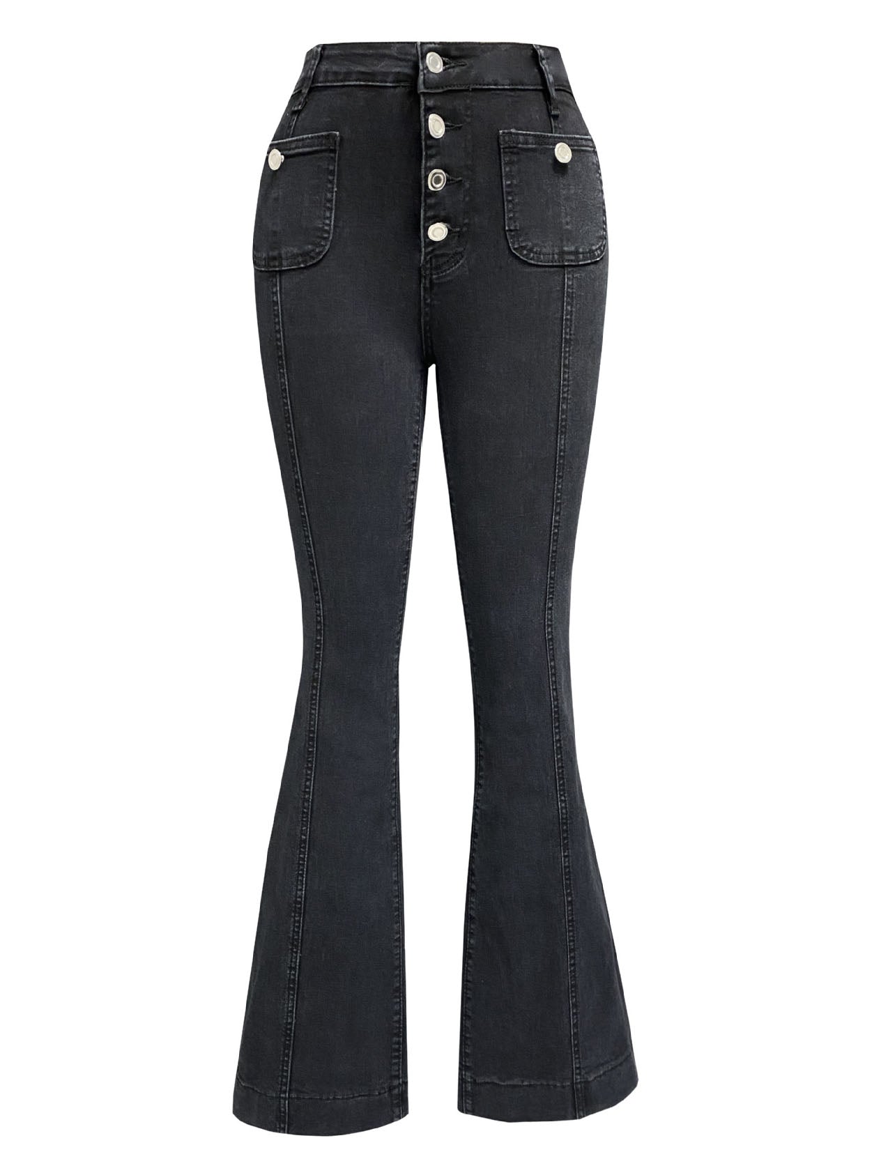 High-Rise Buttoned Flare Jeans
