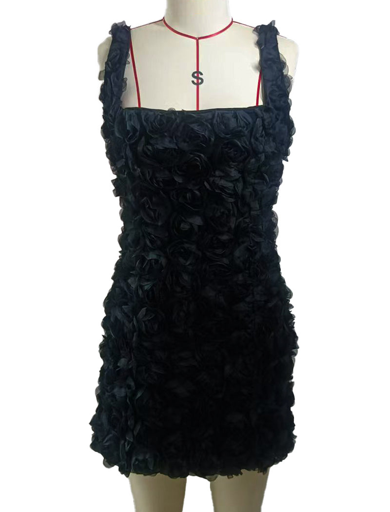 Textured Mini Dress with Floral Details