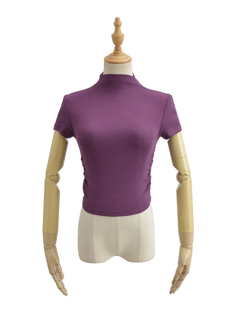 Mock Neck Ruched Short Sleeve Tee