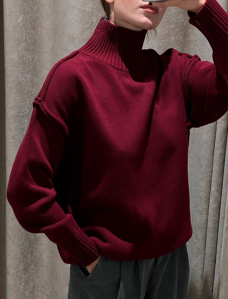 Oversized Turtleneck Sweater with Ribbed Hem