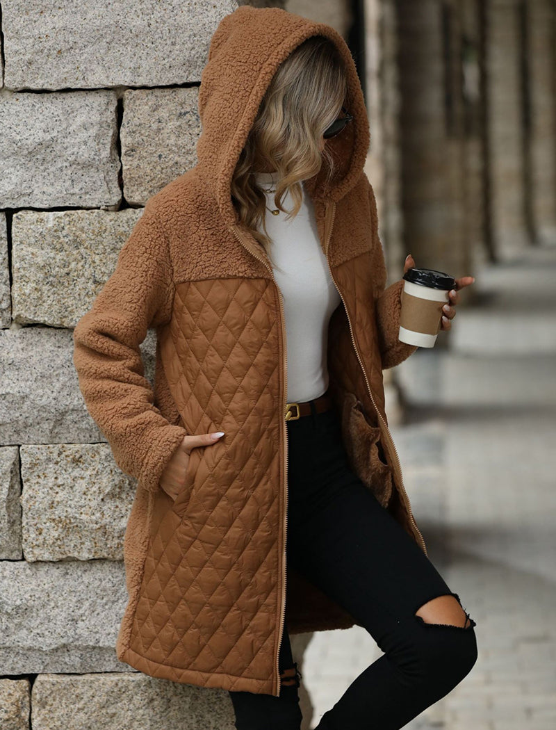 Loose-Fit Hooded Zipper Fleece Coat