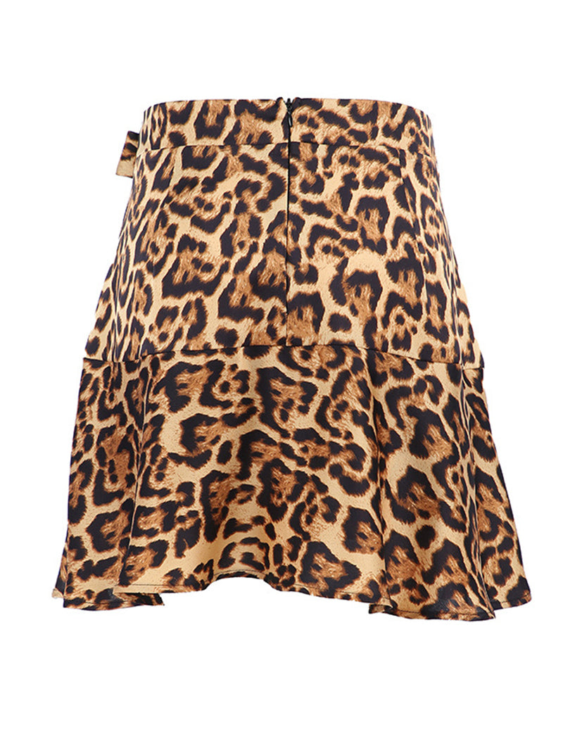 Tiered Ruffle Leopard Mini Skirt