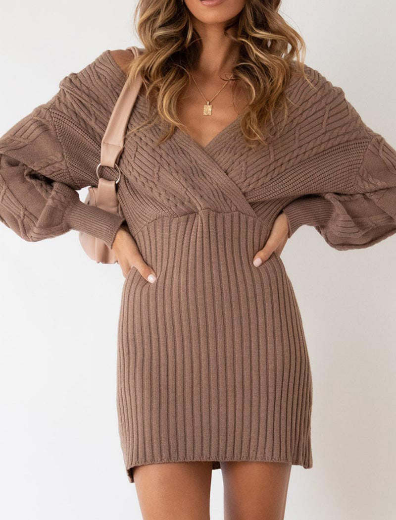 Off-the-Shoulder Belted Knit Mini Dress