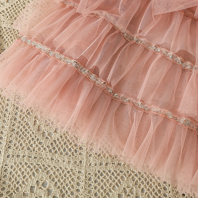 Layered Ruffle Tulle Midi Skirt