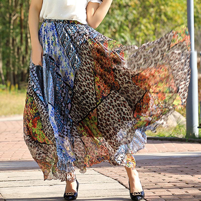 High-Waist Leopard Print Chiffon Skirt