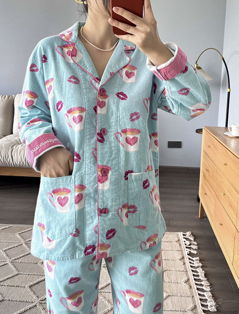 Printed Long Sleeve Pants Pajama Set