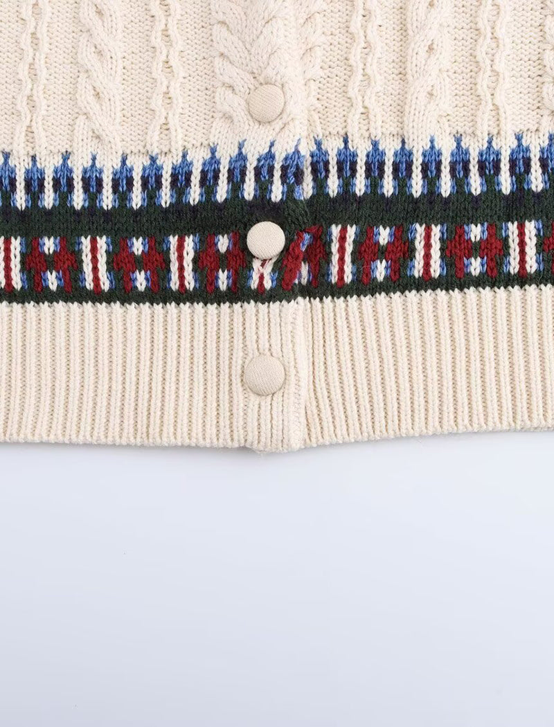 Jacquard Knit Panel Casual Sweater