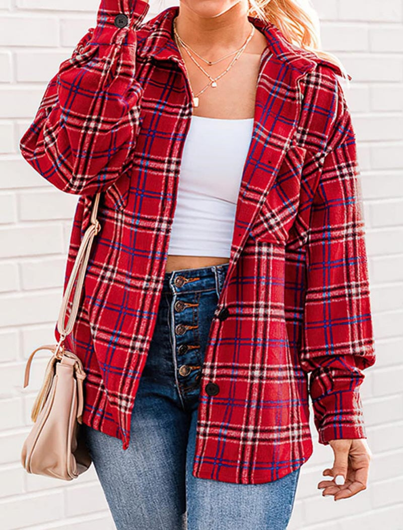 Plaid Button-Up Overshirt Jacket