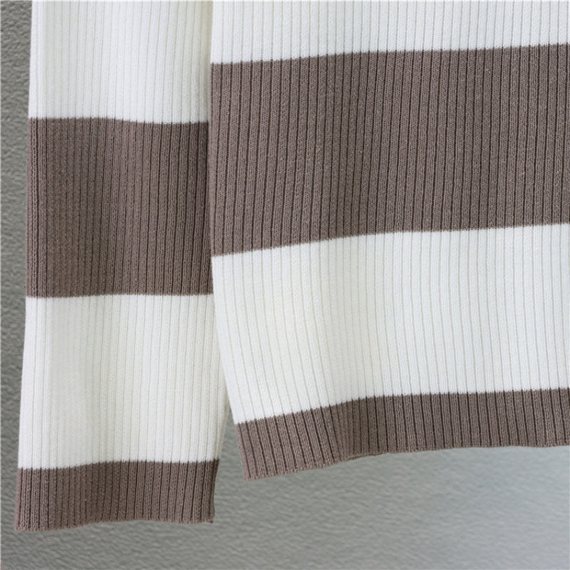 Striped Knit Sweater and Wide-Leg Pants Set
