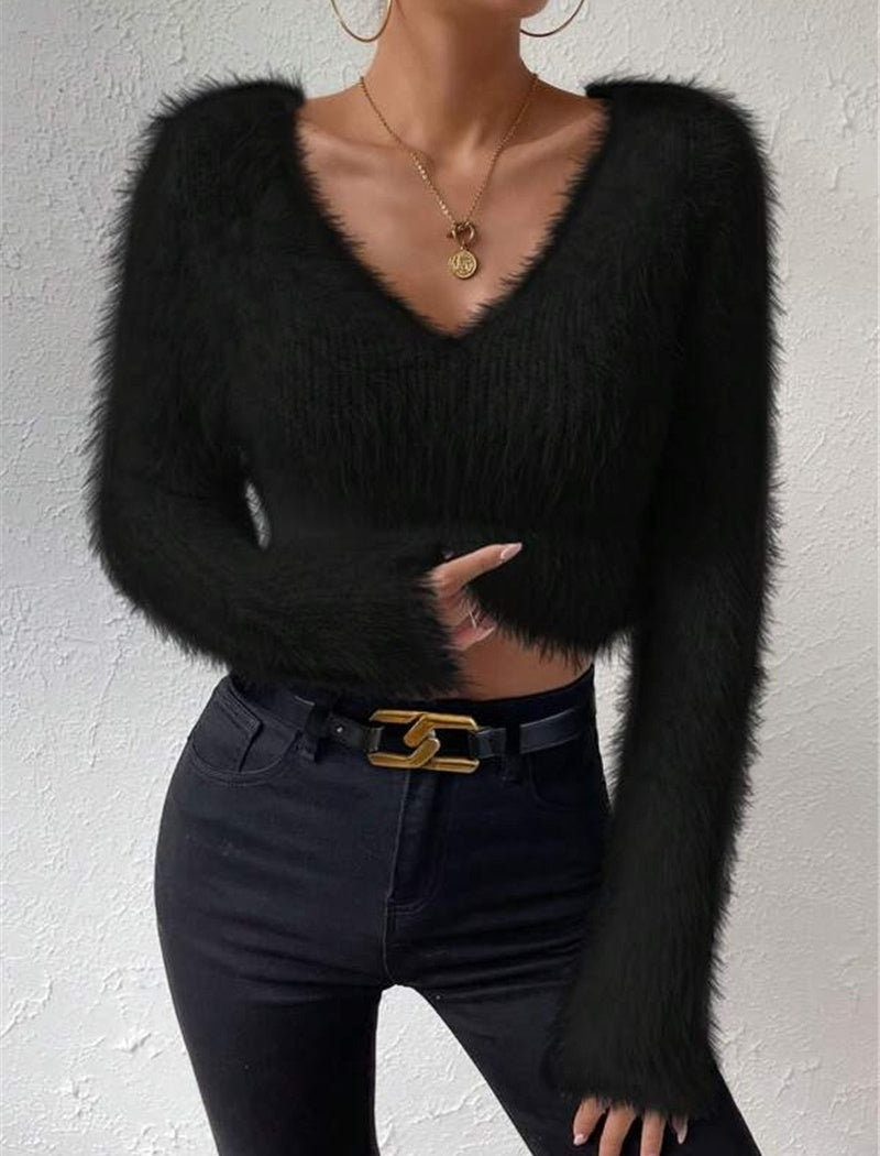 Fluffy Long Sleeve Cropped Sweater
