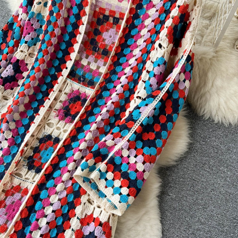 Bohemian Long Crochet Open-Front Cardigan