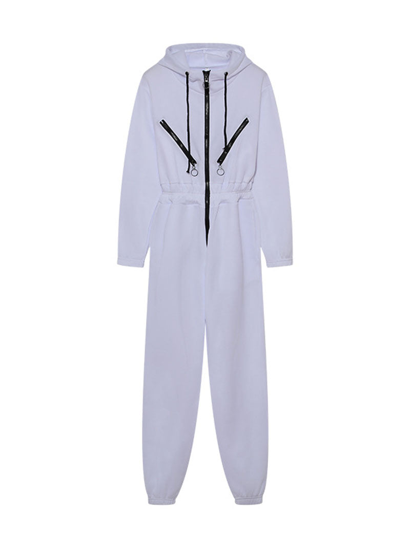Drawstring Hooded Zip-Up Jumpsuit