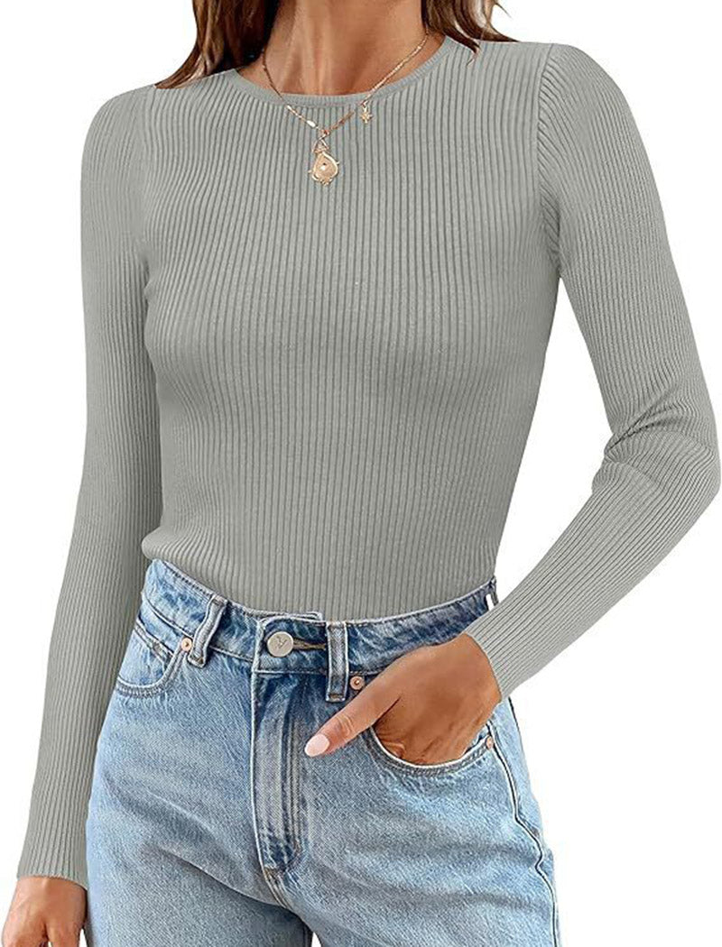 Ribbed Knit Basic Long Sleeve Top