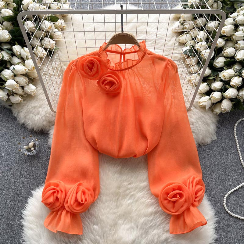 Floral Puff Sleeve Chiffon Blouse