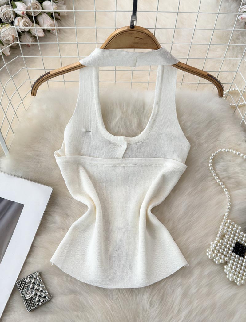 Sleeveless Button-Front Knit Vest