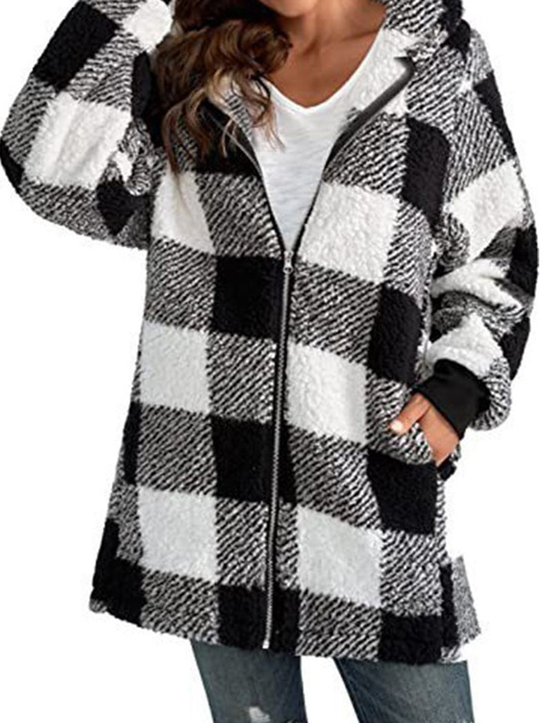 Oversized Plaid Sherpa Jacket