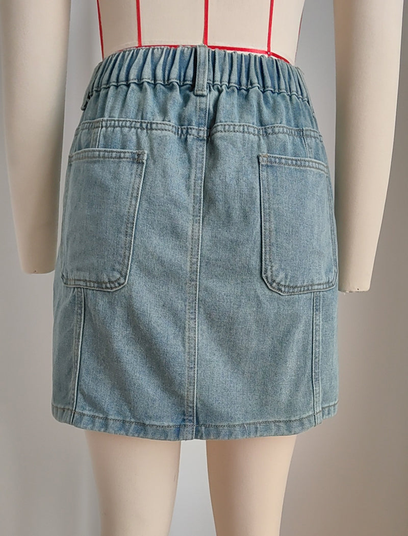 High-Waist Utility Pocket Denim Skirt