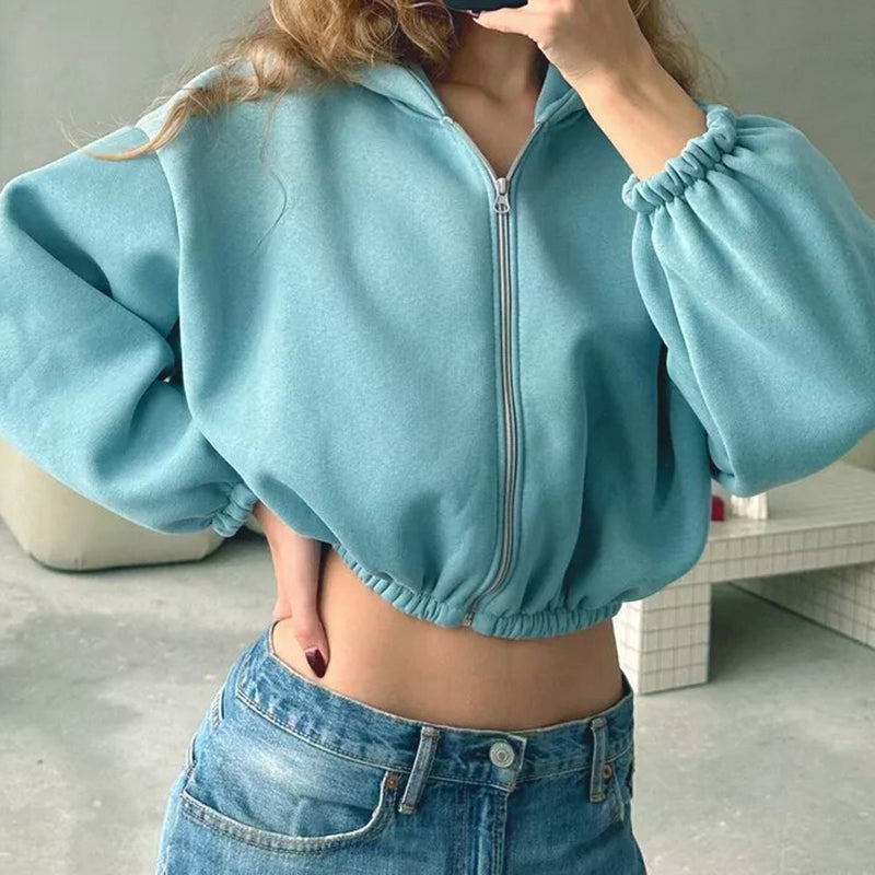 Cropped Zip-Up Hoodie