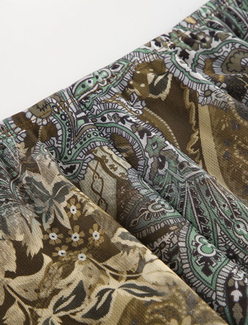 Asymmetrical Paisley Midi Skirt