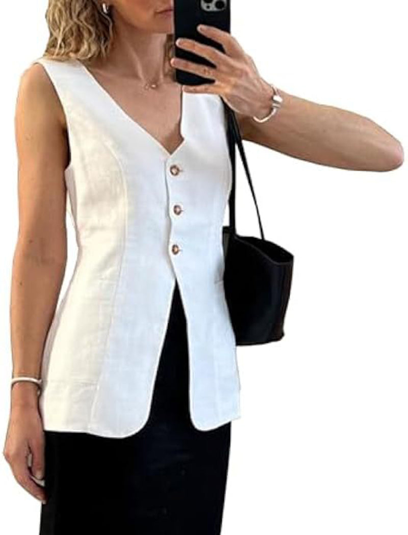 Sleek V-Neck Buttoned Vest