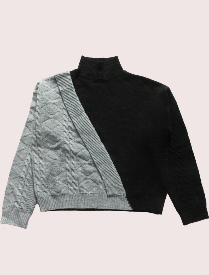 Two-Tone Cable Knit Sweater