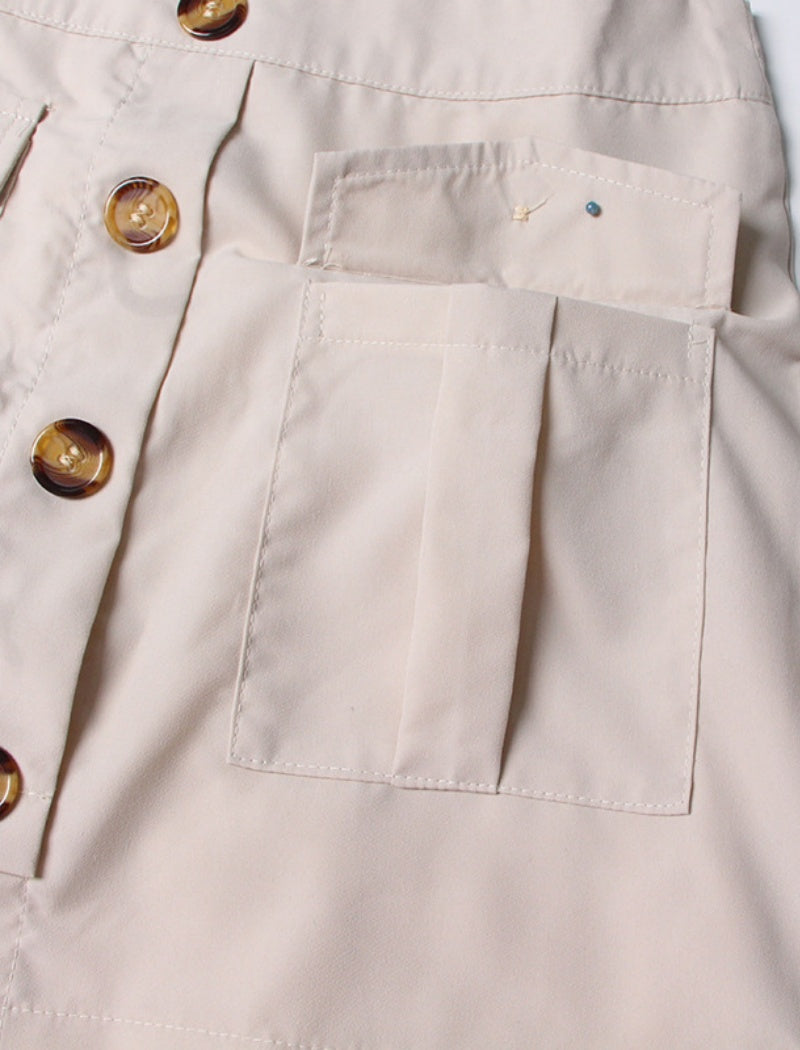 Asymmetrical Pleated Skirt with Button Details